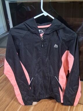 RBX Black and Pink Girls' Hooded Rain Jacket
